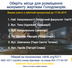 В Ужгороді тривають консультації про вибір місця для розміщення пам’ятника жертвам Голодоморів
