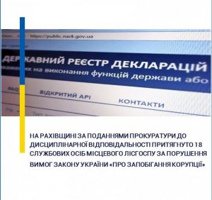 На Закарпатті до відповідальності притягнуто 18 службових осіб лісгоспу за порушення вимог Закону «Про запобігання корупції»