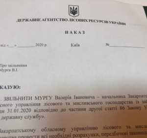 Звільнено головного лісівника Закарпаття Валерія Мургу (документ)