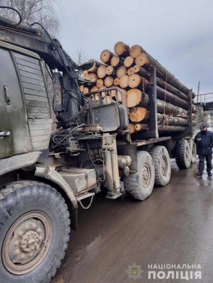 На Рахівщині поліція затримала дві вантажівки з деревиною сумнівного походження